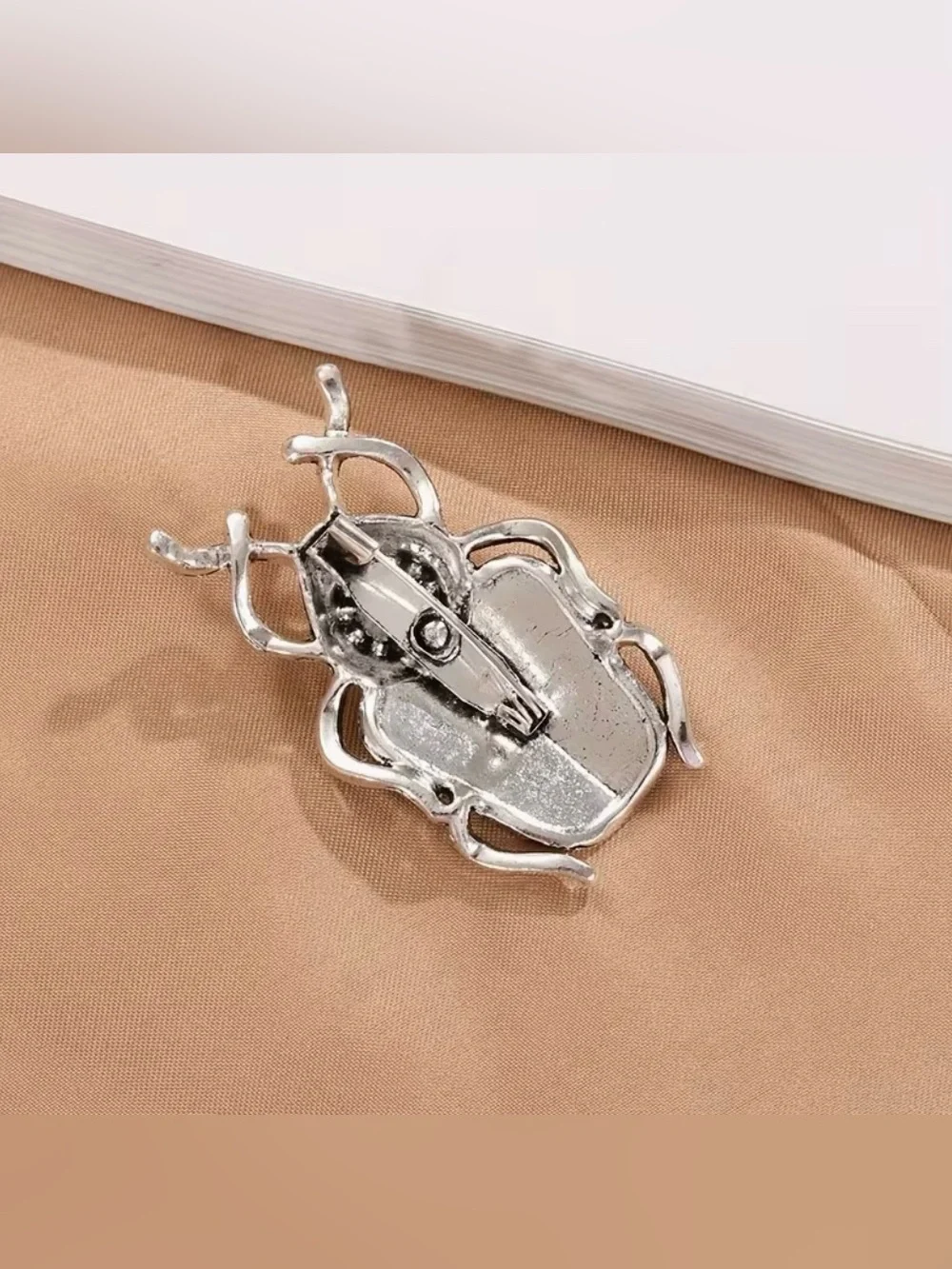Beetle Brooch Silvery Yellow Color Modern New